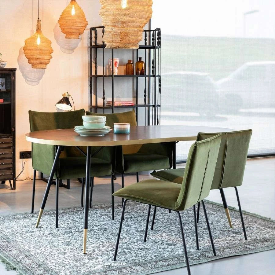 Denise Brown Wood & Gold Oval Dining Table 180cm